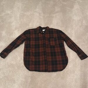 Universal thread brown and black plaid oversized women’s medium button down